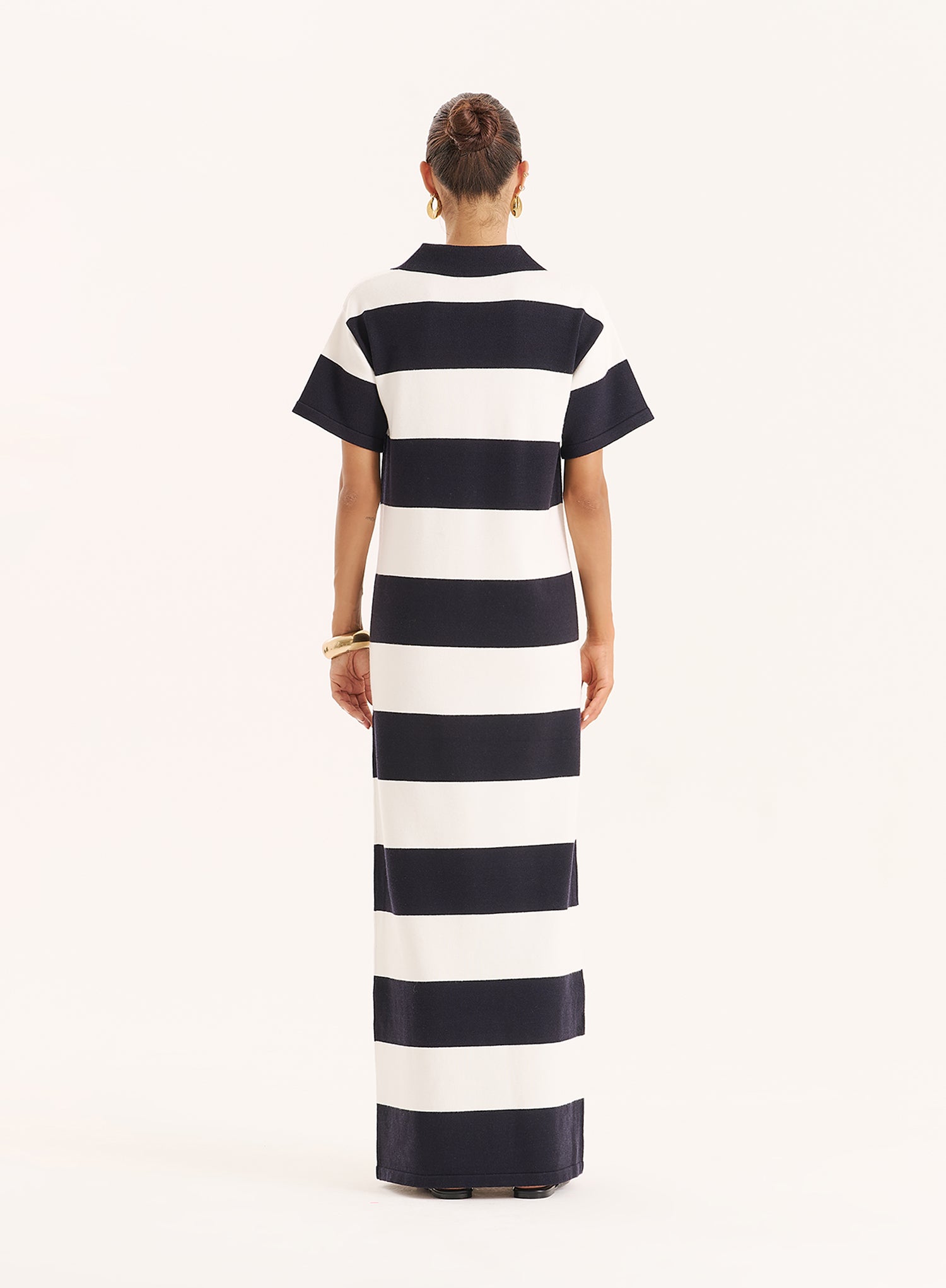 Black And White Stripe Knitted Rugby Maxi Dress